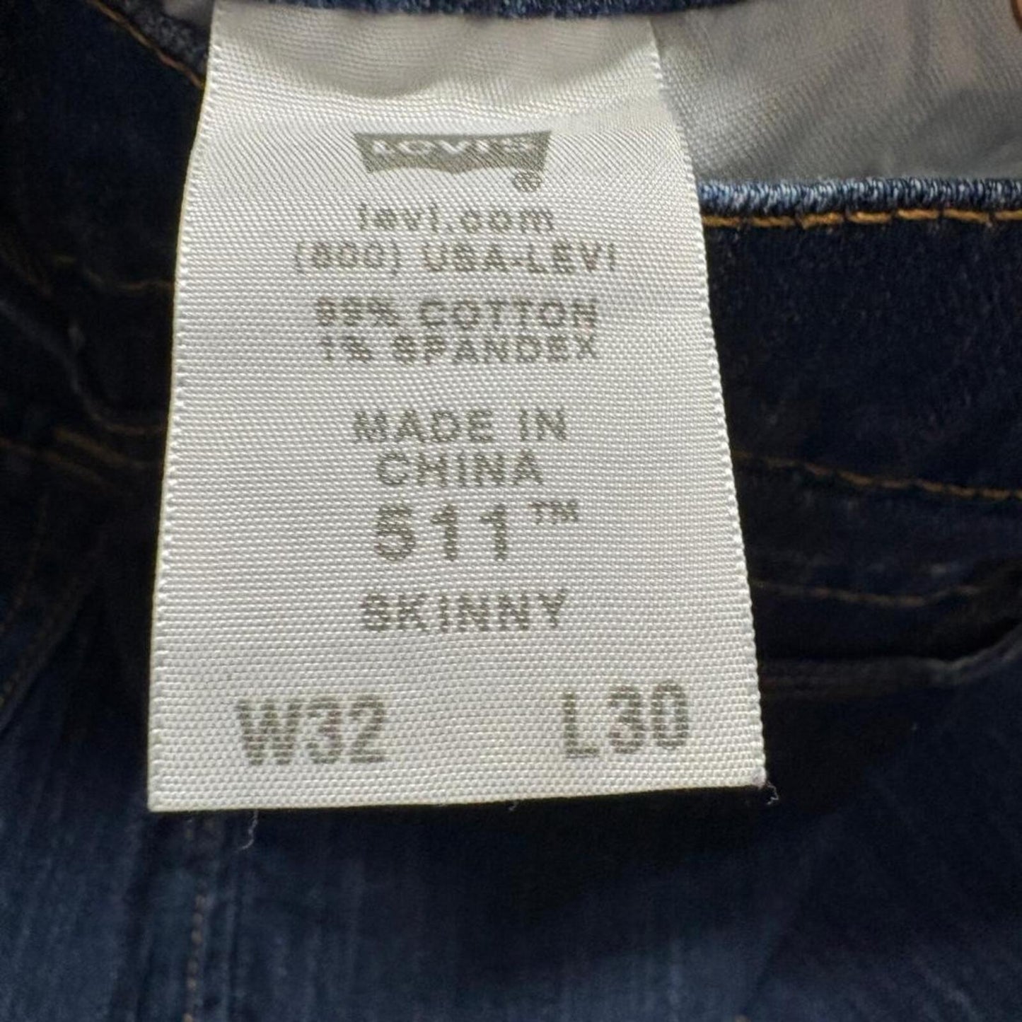 Levi's 511 Skinny Jeans Womens Size 32x30 Dark Wash Blue Denim Mid Rise Stretch
