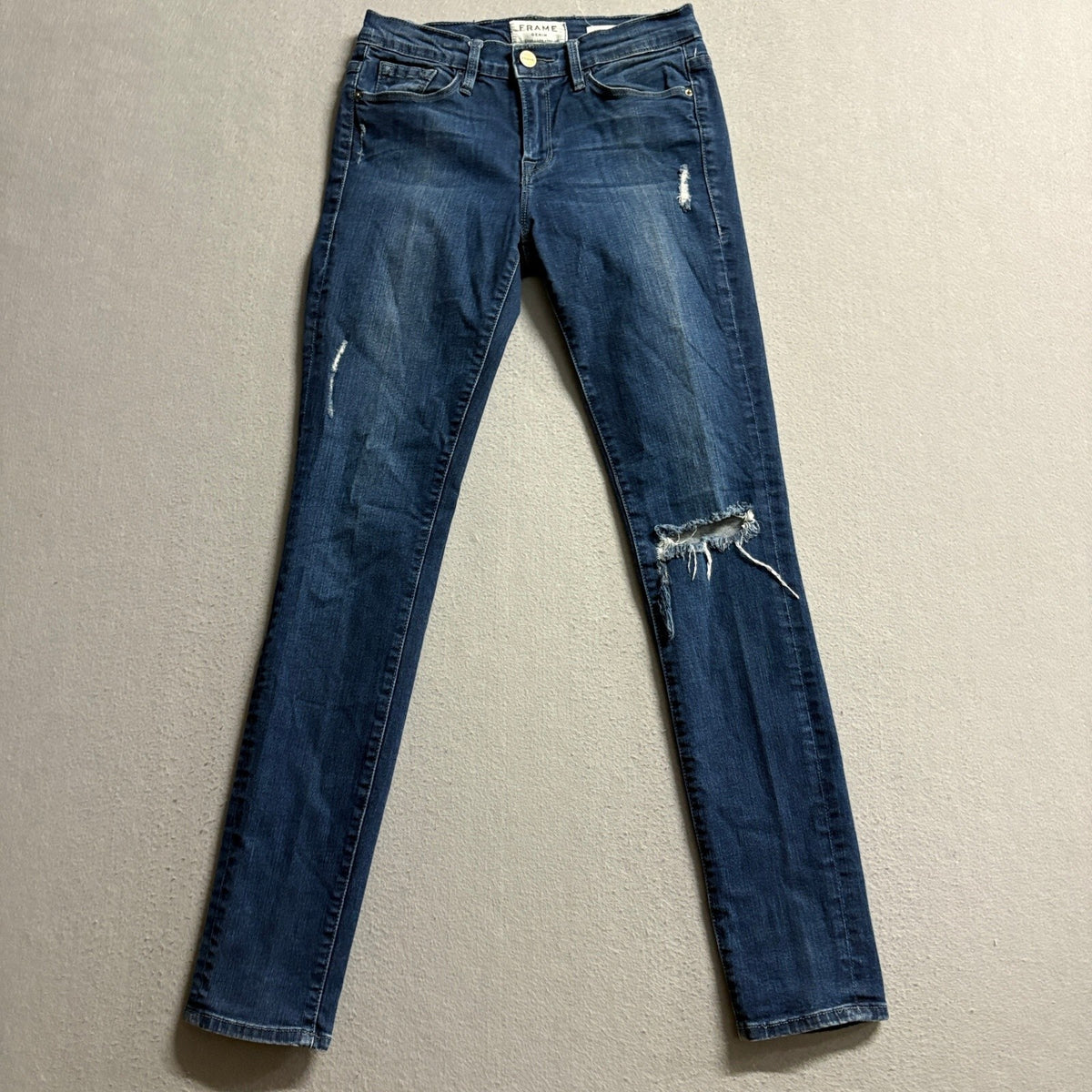 Frame Denim Le Skinny de Jeanne Jeans Womens 24 Distressed Ripped Blue Stretch