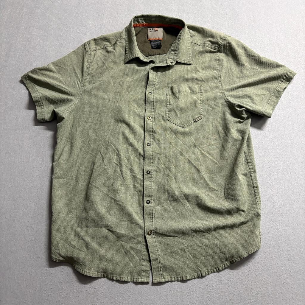 5.11 Tactical Shirt Mens XL Green Short Sleeve Button Up Mesh Vent Hiking Cargo