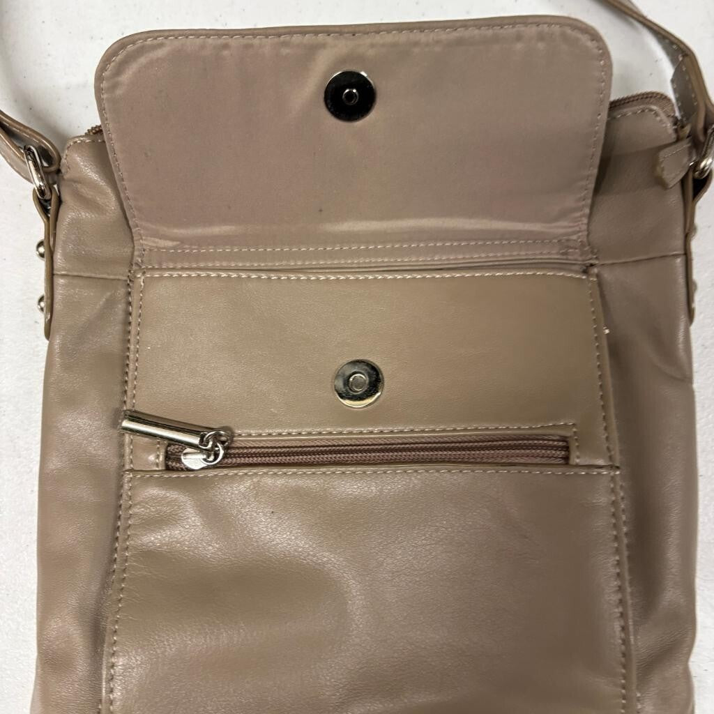 Giani Bernini Taupe Leather Crossbody Bag Womens Medium Shoulder Purse
