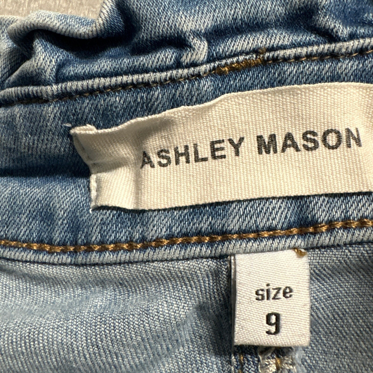 Ashley Mason Paperbag Waist Jeans Womens Size 9 Light Wash Raw Hem Stretch Blue