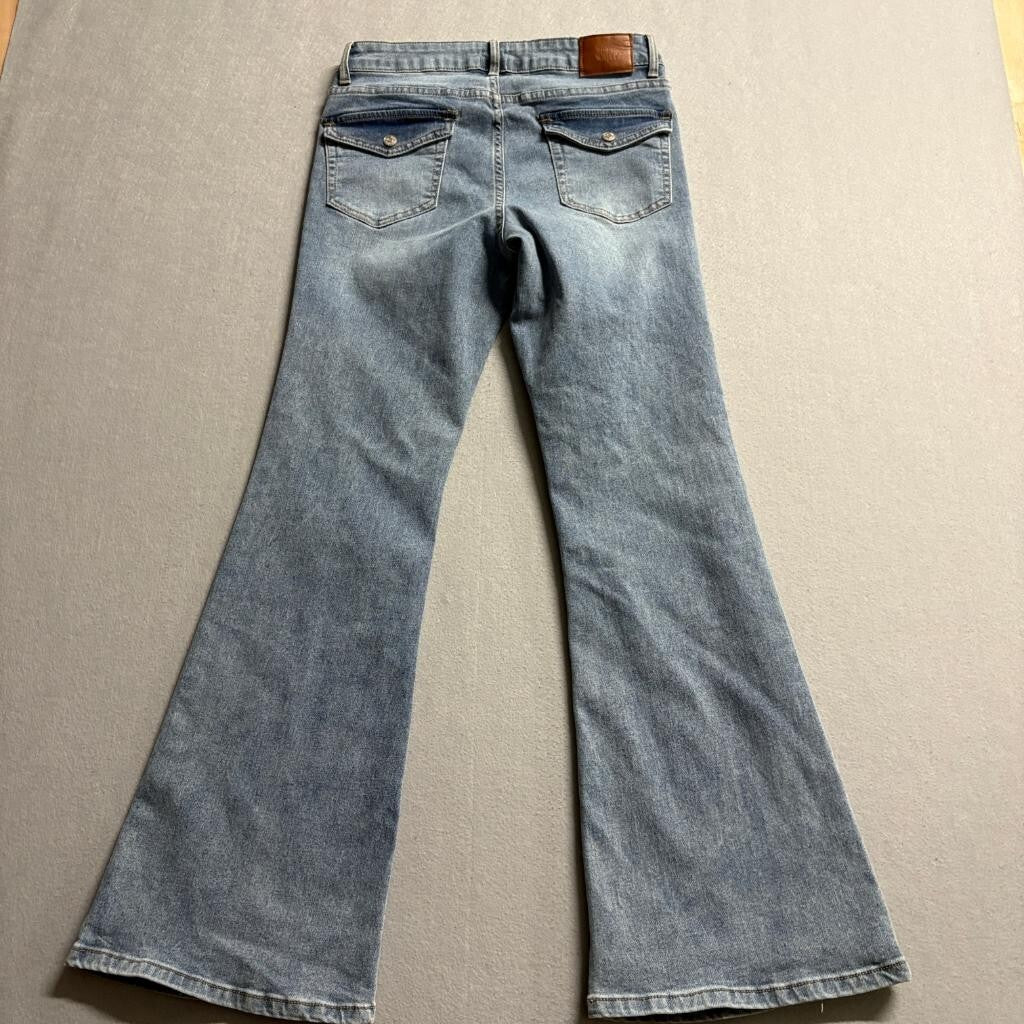 Simple Society Flare Jeans Womens Size 5 27 Blue Denim Flap Pocket Stretch