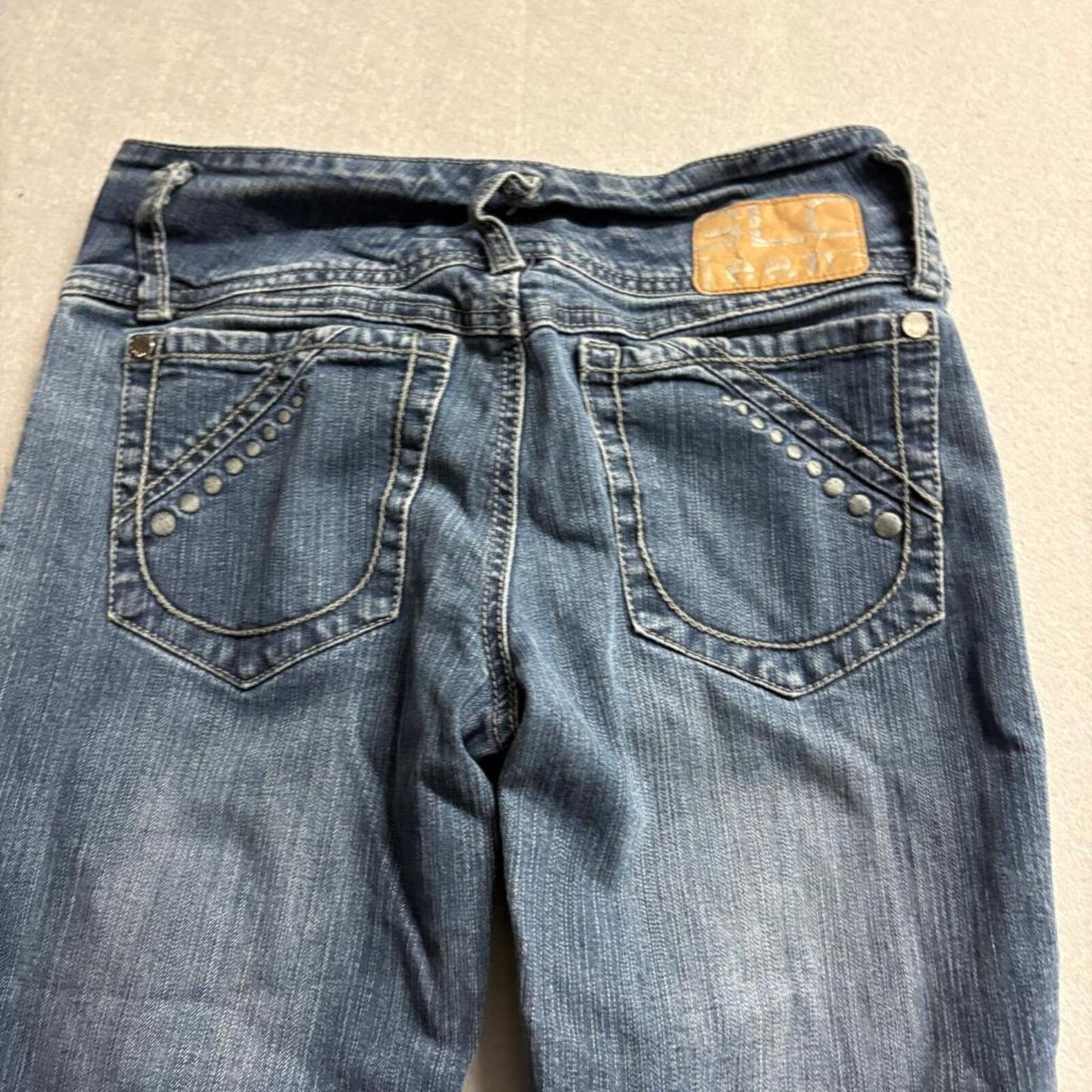 Glo Jeans Womens Size 3 Blue Denim Flare Leg Low Rise Studded Pockets Y2K