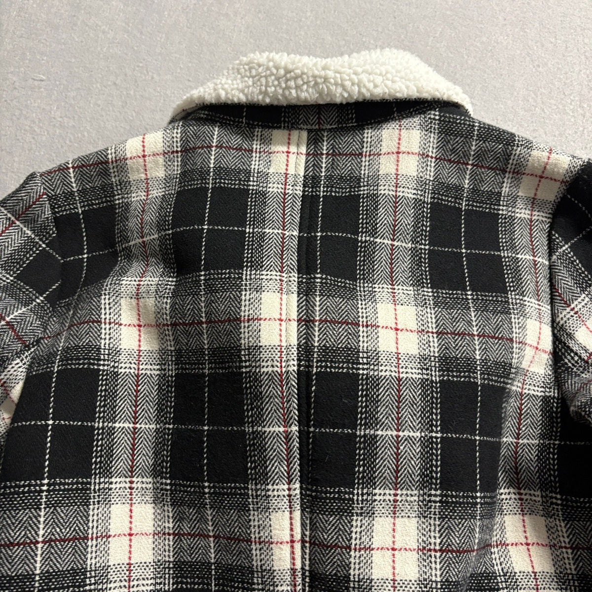 Sonoma Plaid Sherpa Lined Moto Jacket Womens Small Black White Asymmetrical Zip