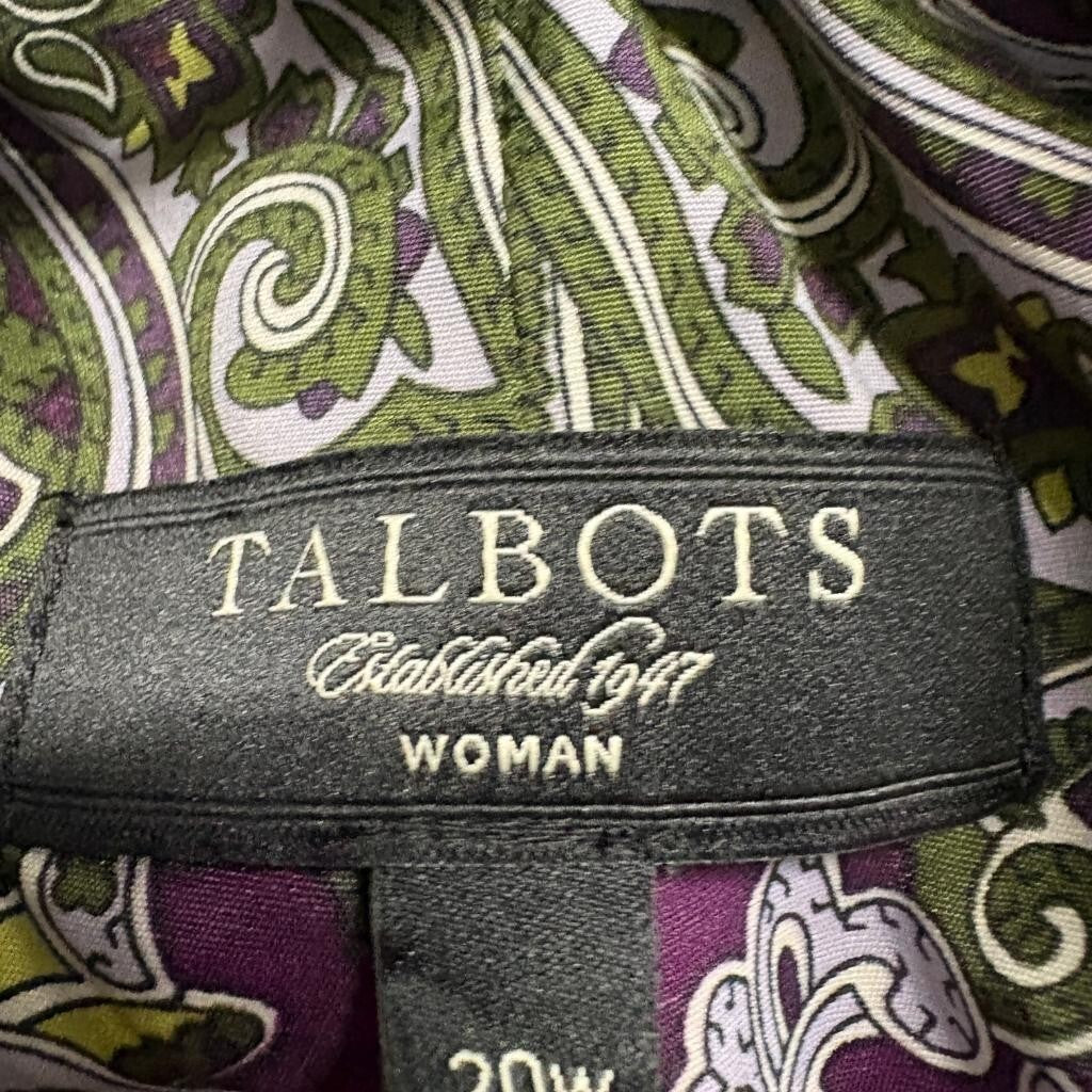 Talbots Velvet Blazer Womens 20W Purple Paisley Lined One Button Jacket Plus