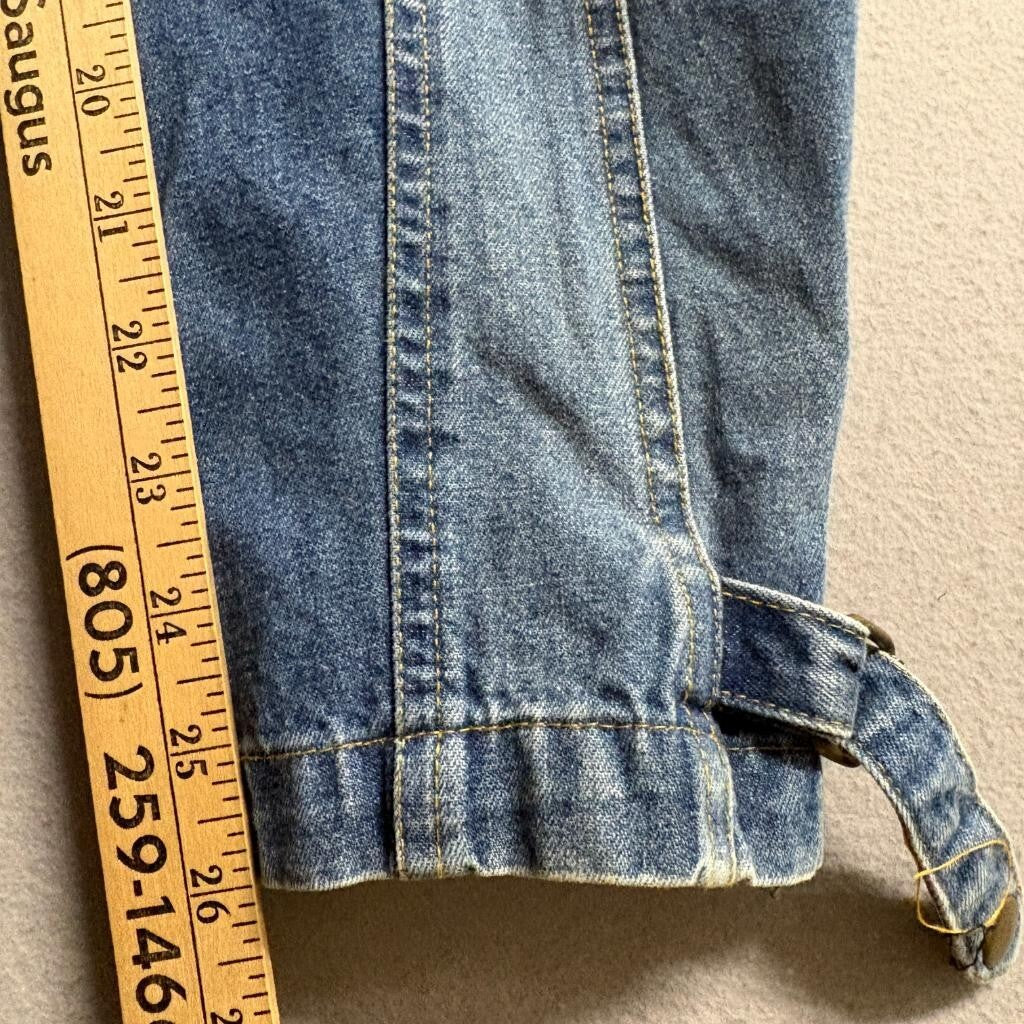 Vintage QPS Jeans Womens 4 Petite Blue Denim High Rise Tapered Leg Ankle Strap