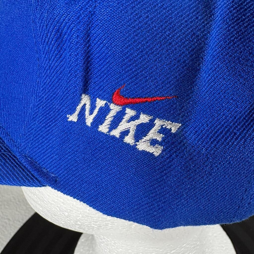 Vintage Nike Swoosh Hat Mens One Size Blue Wool Blend Hook Loop Strapback Cap