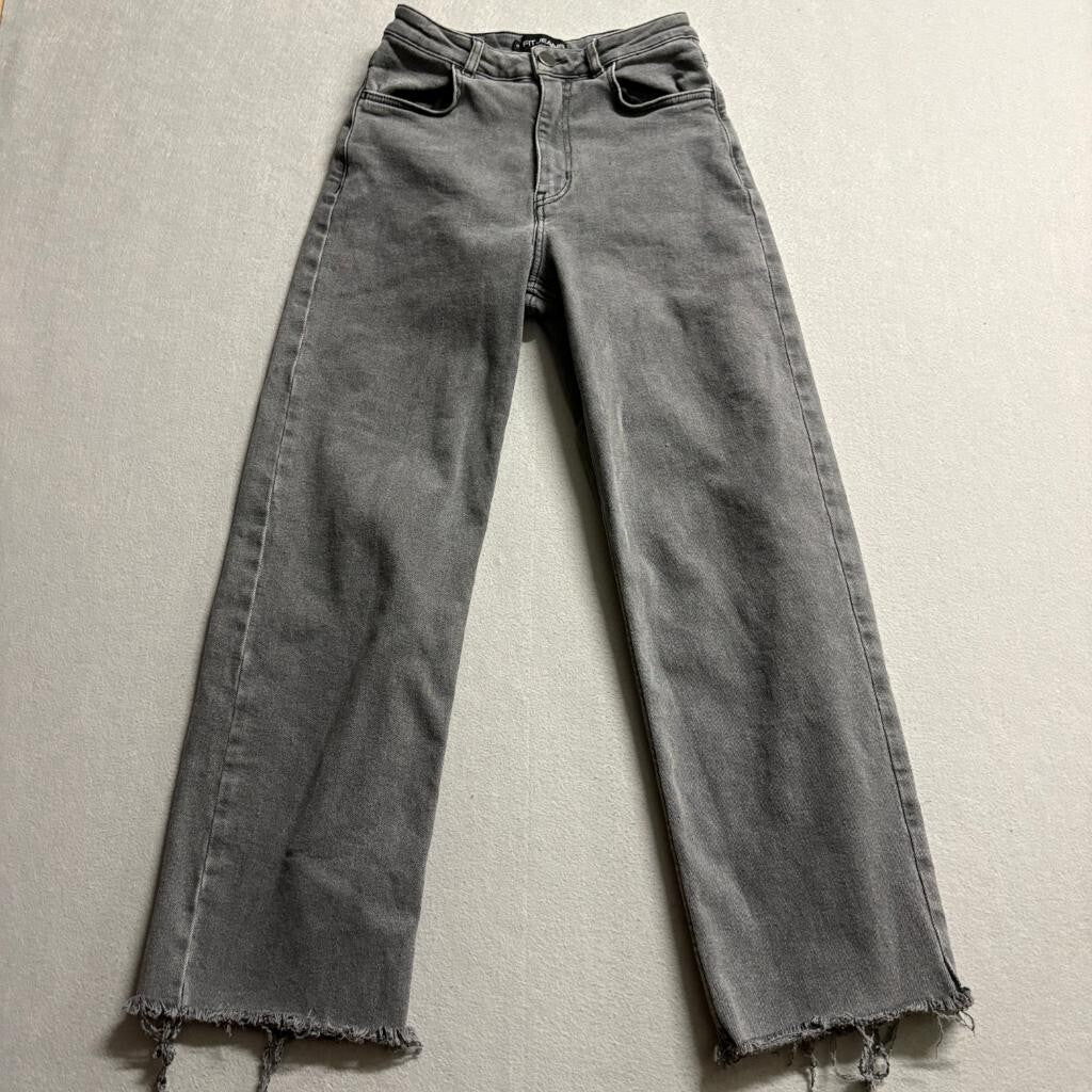 Fitjeans Womens Gray Wide Leg Jeans Size S Raw Hem High Rise Stretch Denim