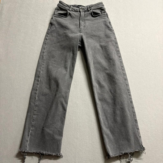 Fitjeans Womens Gray Wide Leg Jeans Size S Raw Hem High Rise Stretch Denim