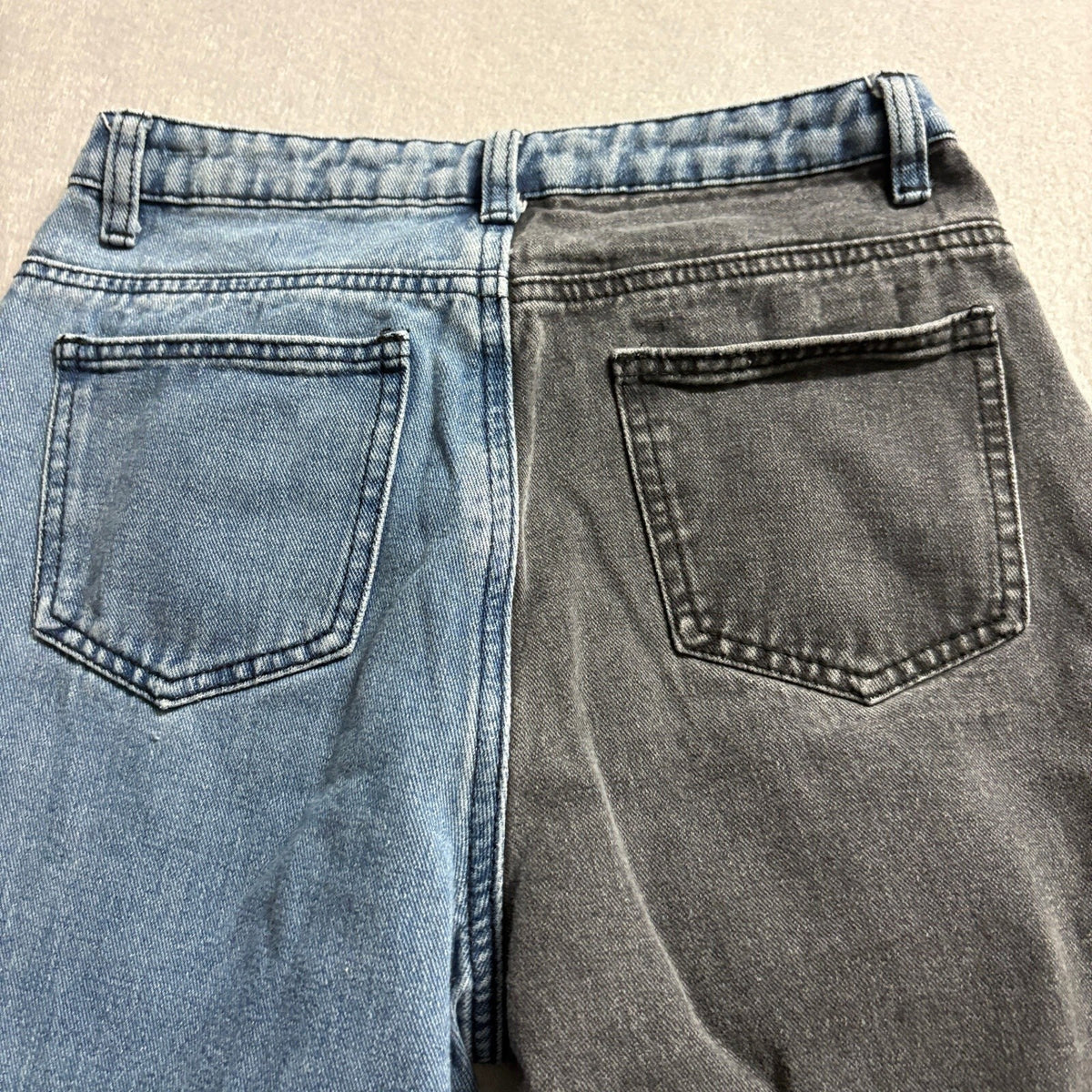 SHEIN Two Tone Jeans Womens XS Blue Black Colorblock High Rise Straight Leg