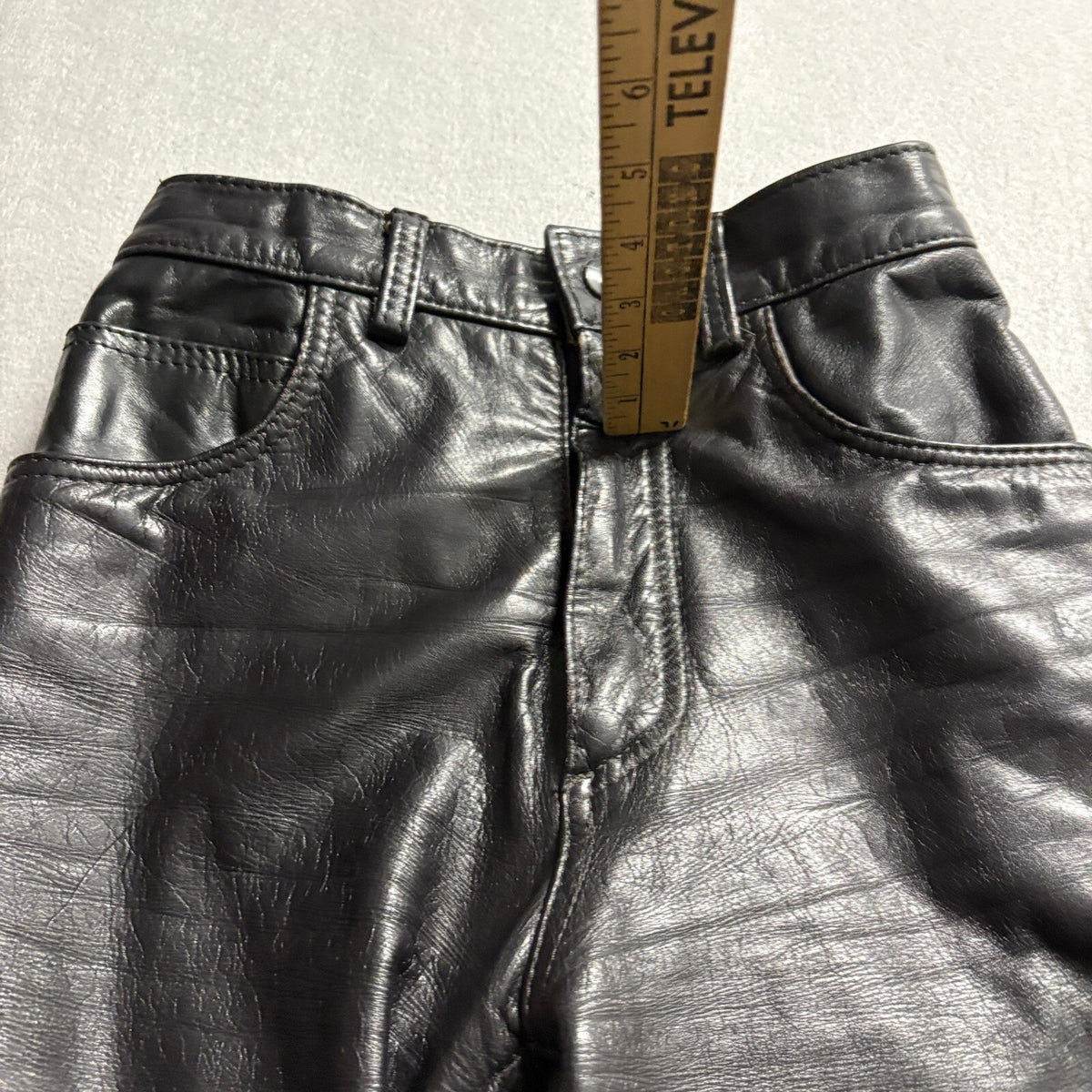 Vintage Black Genuine Leather Pants Womens 3/4 High Rise Straight Leg 90s