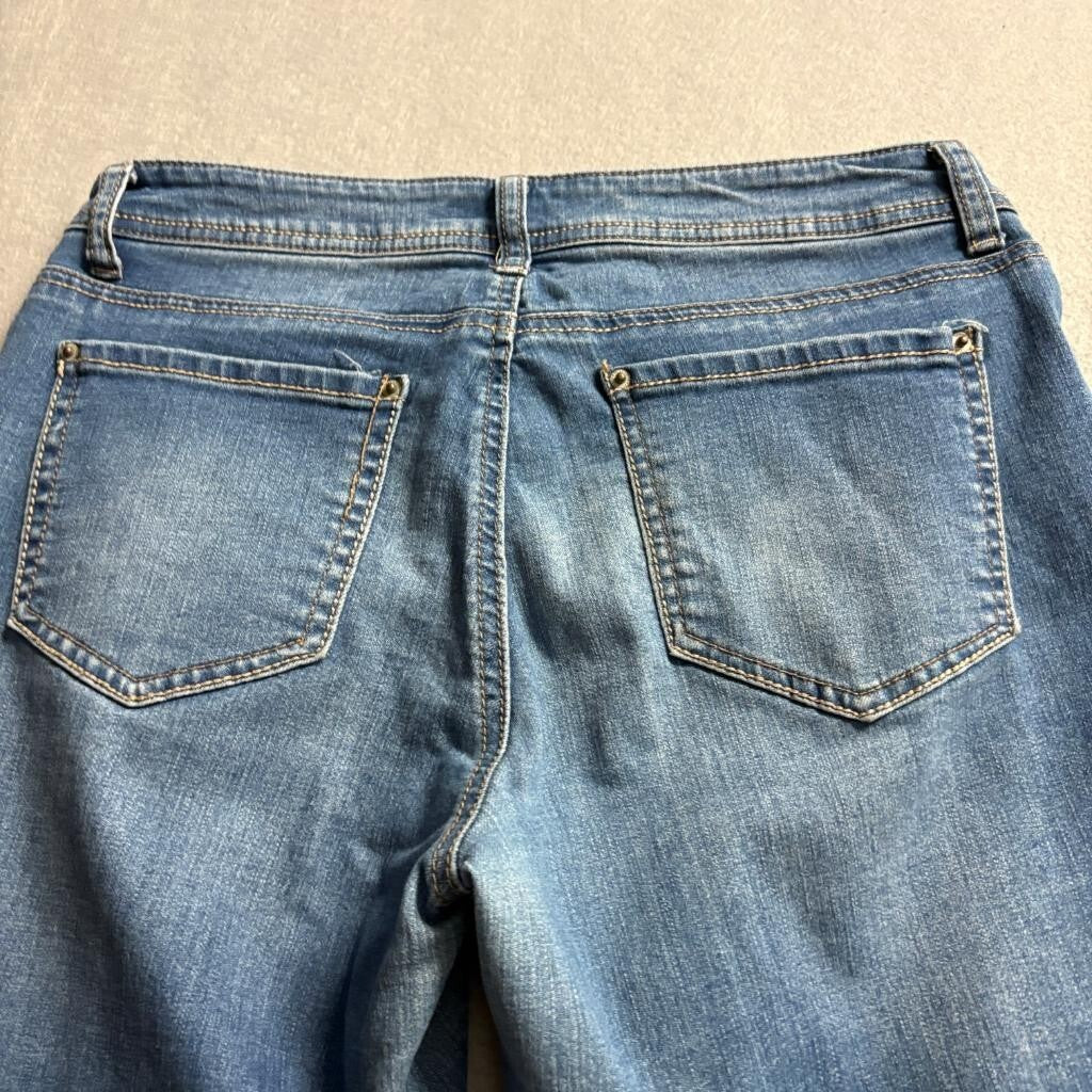 Stitch Star Crop Jeans Womens 8P Blue Denim Lace Trim Hem Stretch Capris