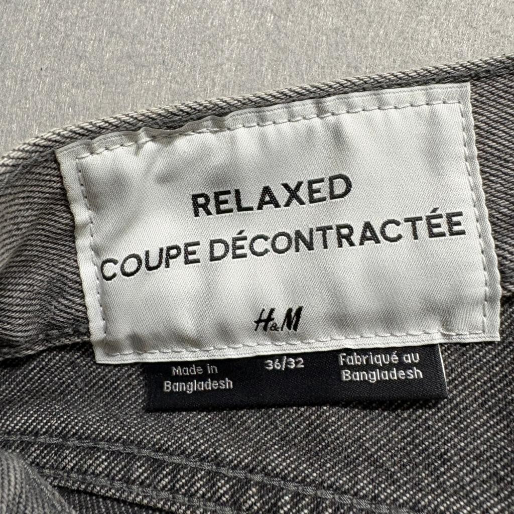 H&M Relaxed Fit Jeans Mens 36x32 Gray Denim Button Fly Straight Leg