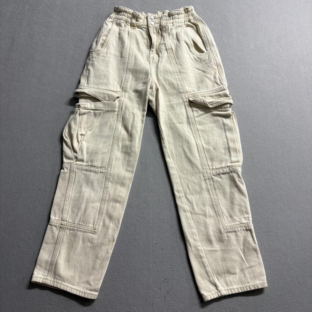 Simple Society Cargo Pants Womens 3/26 Ivory Cream Cotton High Rise Utility