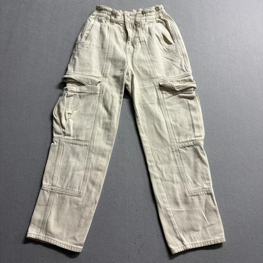 Simple Society Cargo Pants Womens 3/26 Ivory Cream Cotton High Rise Utility