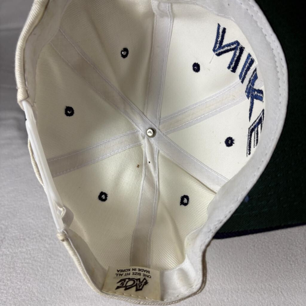 Vintage Nike Spellout Snapback Hat Cream Navy Blue Ace Tag Made in Korea Cap
