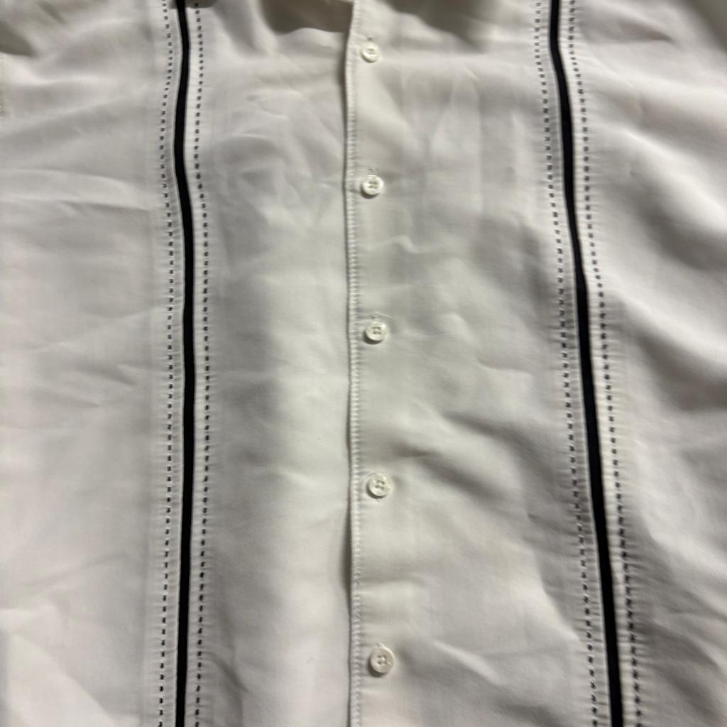 Havanera Guayabera Shirt Mens Medium White Rayon Blend Short Sleeve Cuban Camp