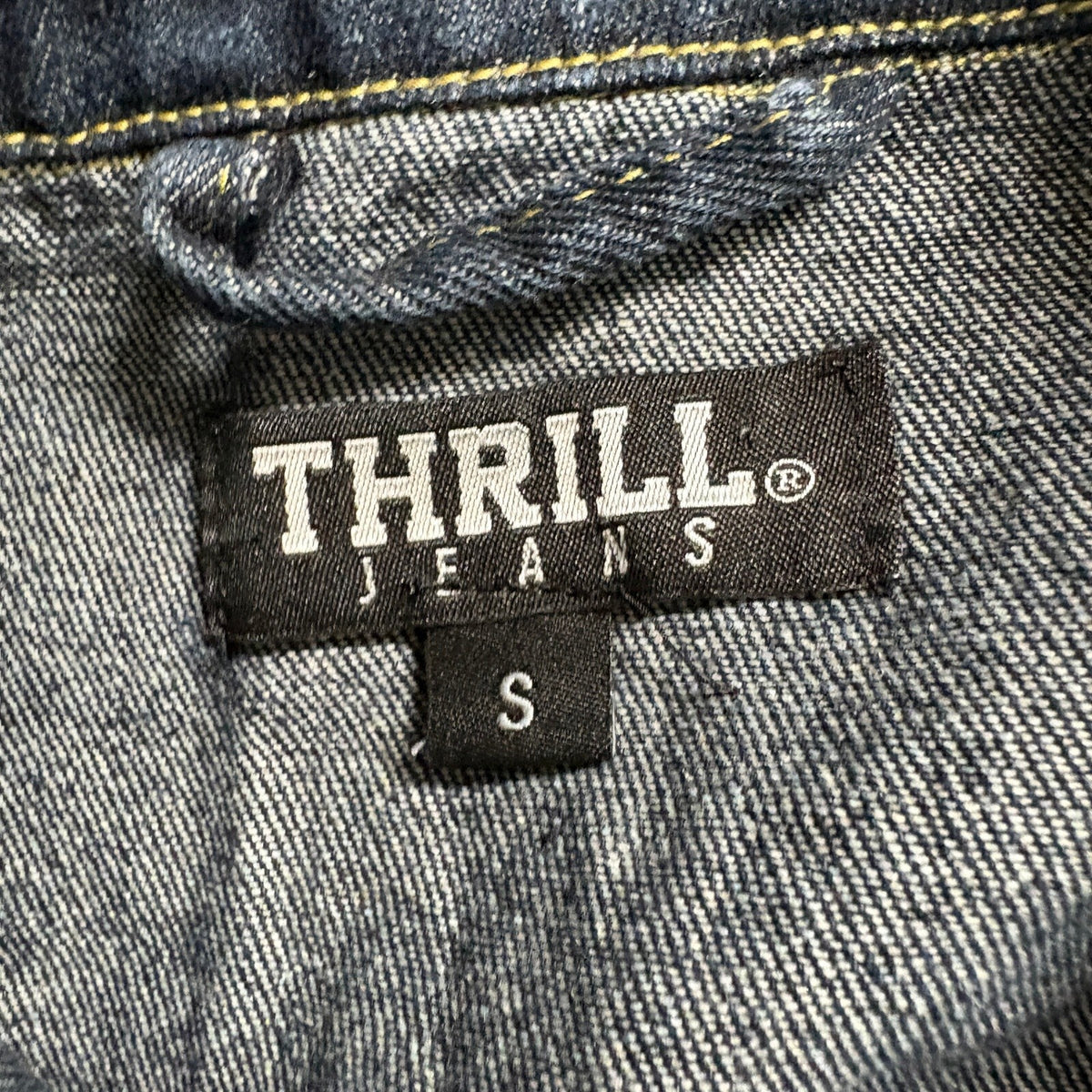 Thrill Jeans Denim Jacket Womens Small Blue Distressed Frayed Longline Shacket