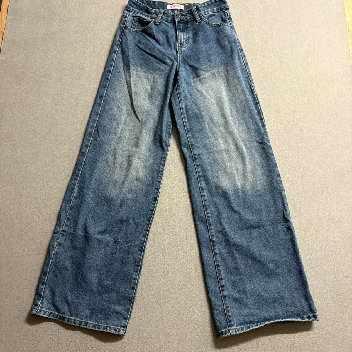 TRTR Wide Leg Jeans Womens Size 0 Blue Denim High Rise Distressed Hem Y2K