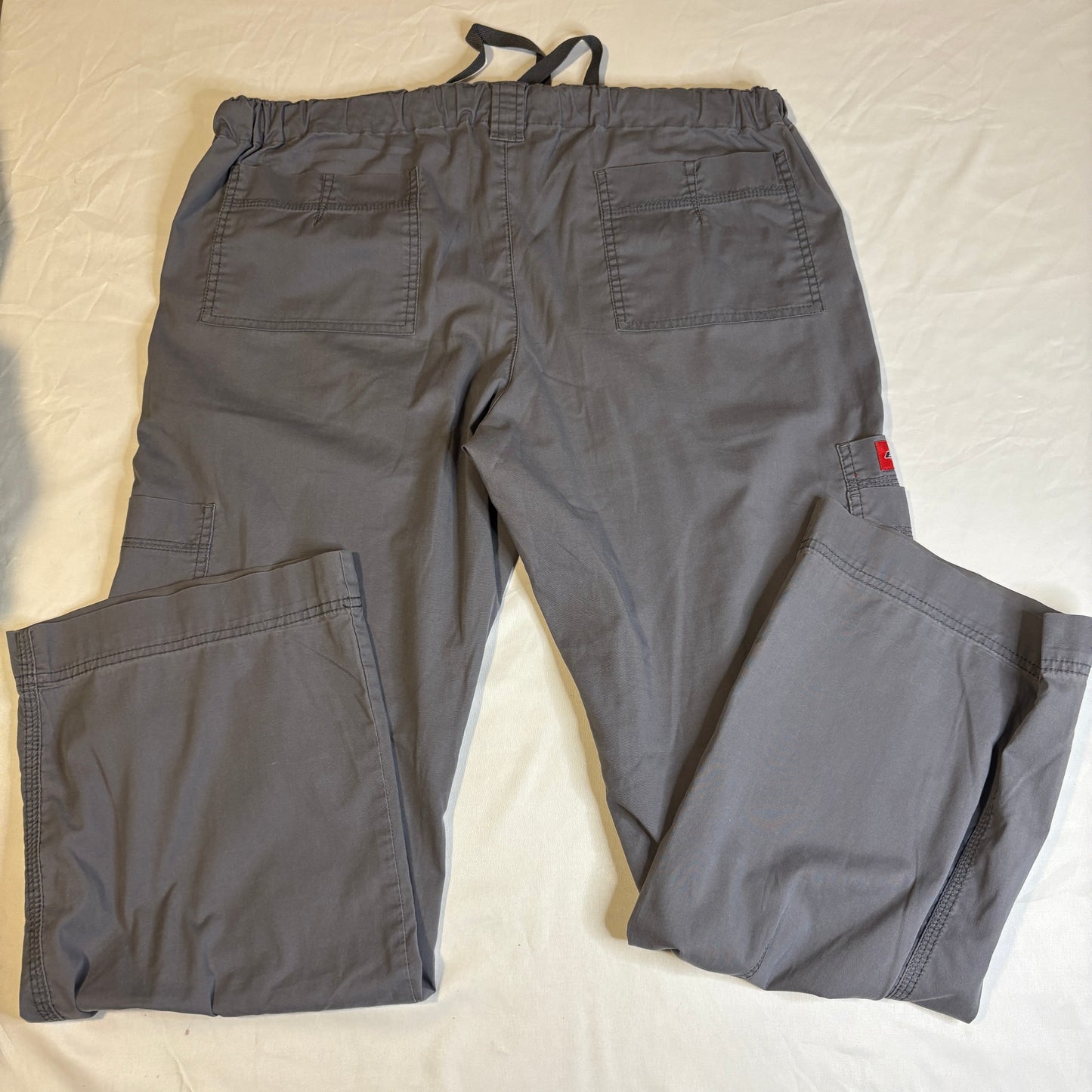 Baggy Dickies Gray Scrub Pants Mens L Workwear Cargo Pockets Elastic Waist Drawstring