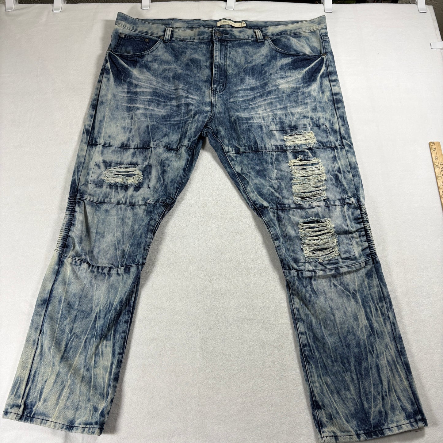 Blue Cult Distressed Biker Jeans Mens 48 Acid Wash Moto Patch Y2K Denim