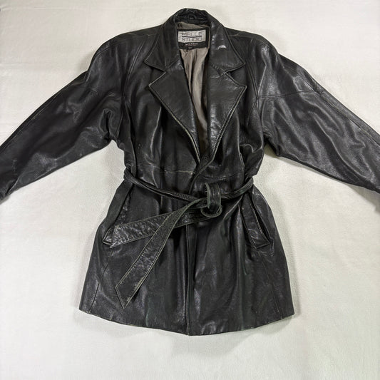 Vintage Pelle Studio Wilsons Leather Coat Womens L Black Belted Jacket 90s