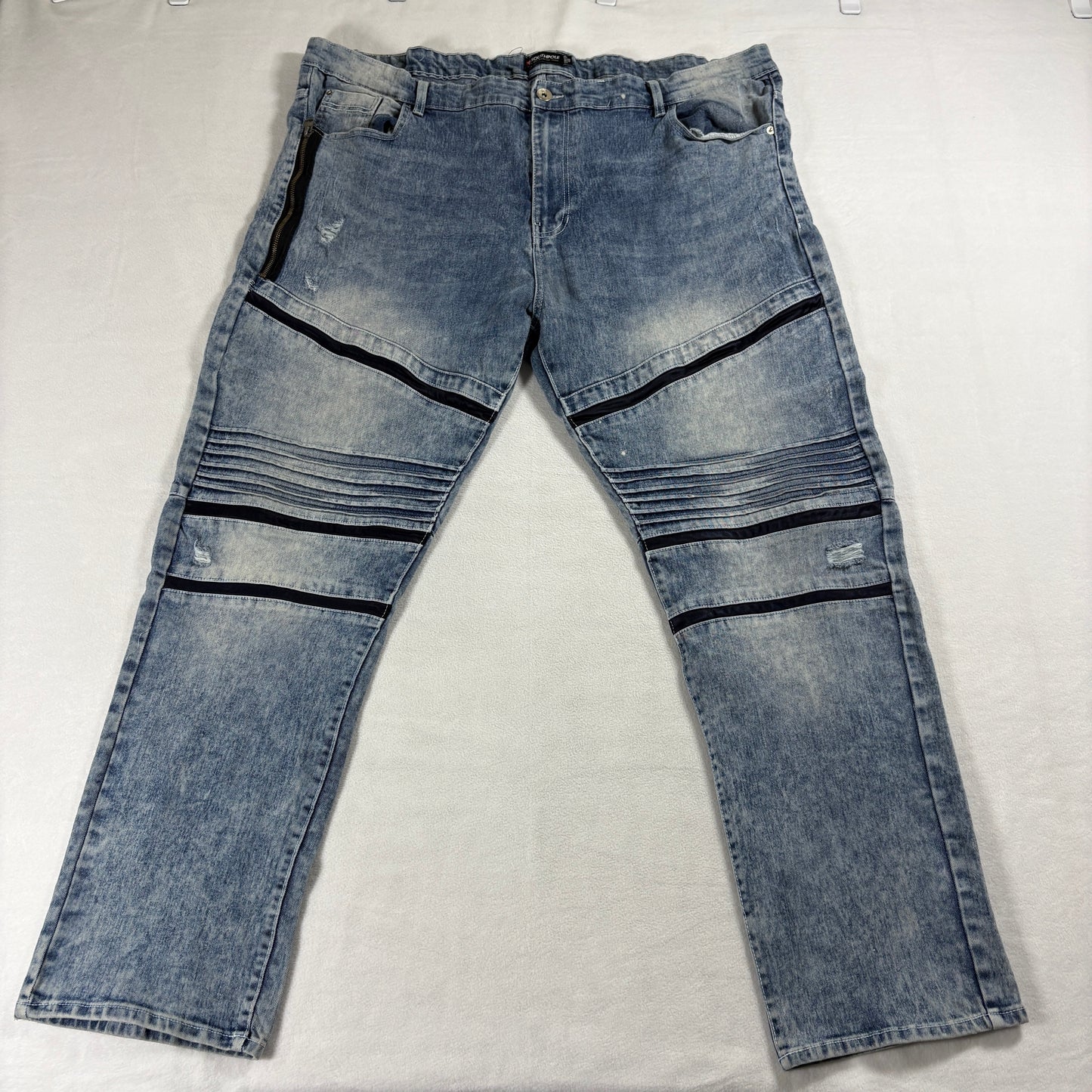 Southpole 48 Straight Jeans Mens Moto Biker Acid Wash Y2K Streetwear Denim
