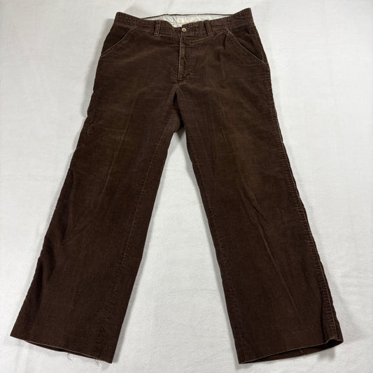 Panatela Corduroy Pants Mens Brown Wide Leg Vintage 70s High Rise 32x27