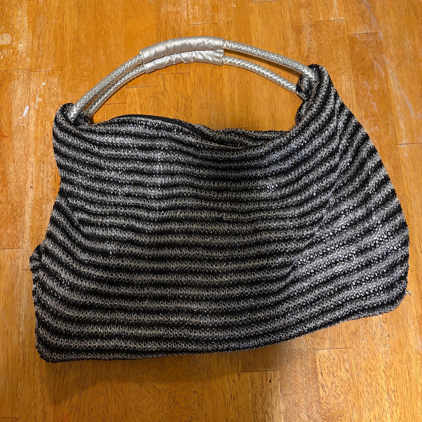 Sam N Sand Handbag Womens Silver Black Woven Knit Shoulder Bag Purse Vintage Y2K