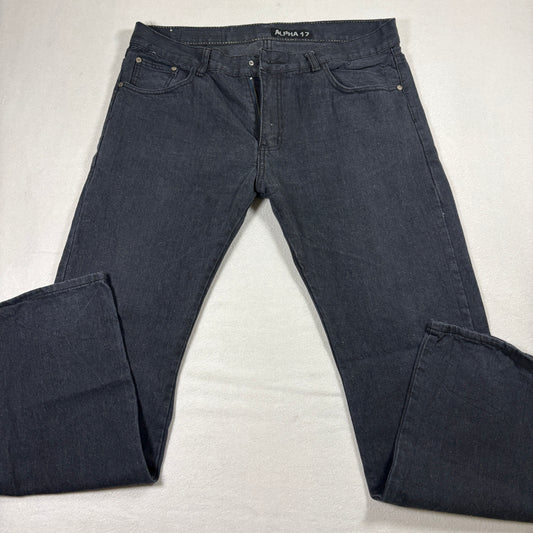 Alpha 17 Jeans Mens 36x32 Black Denim Casual Straight Fit Pants Distressed