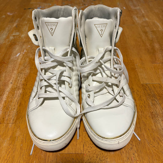 Guess High Top Sneakers Men 11 White Zip Leather Streetwear Y2K Shoes Vintage OG