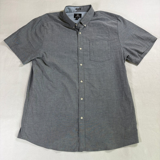 Volcom Shirt Men XXL Gray Button Up Short Sleeve Modern Fit Skate Casual Pocket