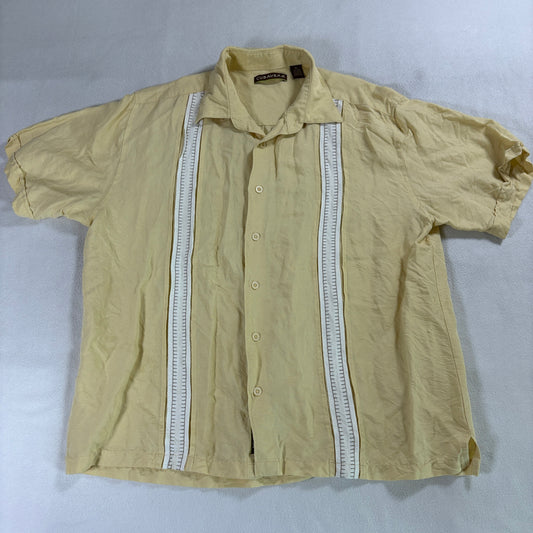 Cubavera Shirt Men XL Beige Linen Blend Camp Button Up Guayabera Casual Short
