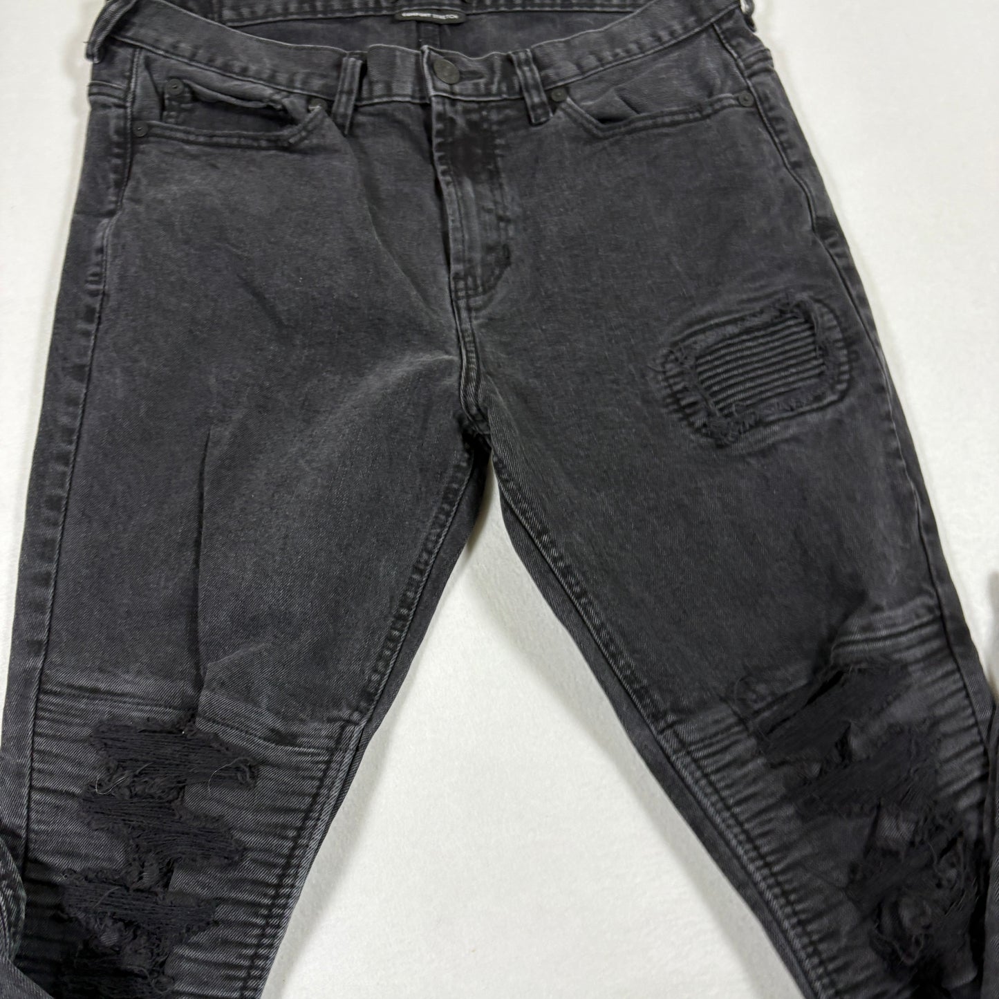 PacSun mens jeans size 33x30 black stacked skinny distressed grunge Y2K zipper