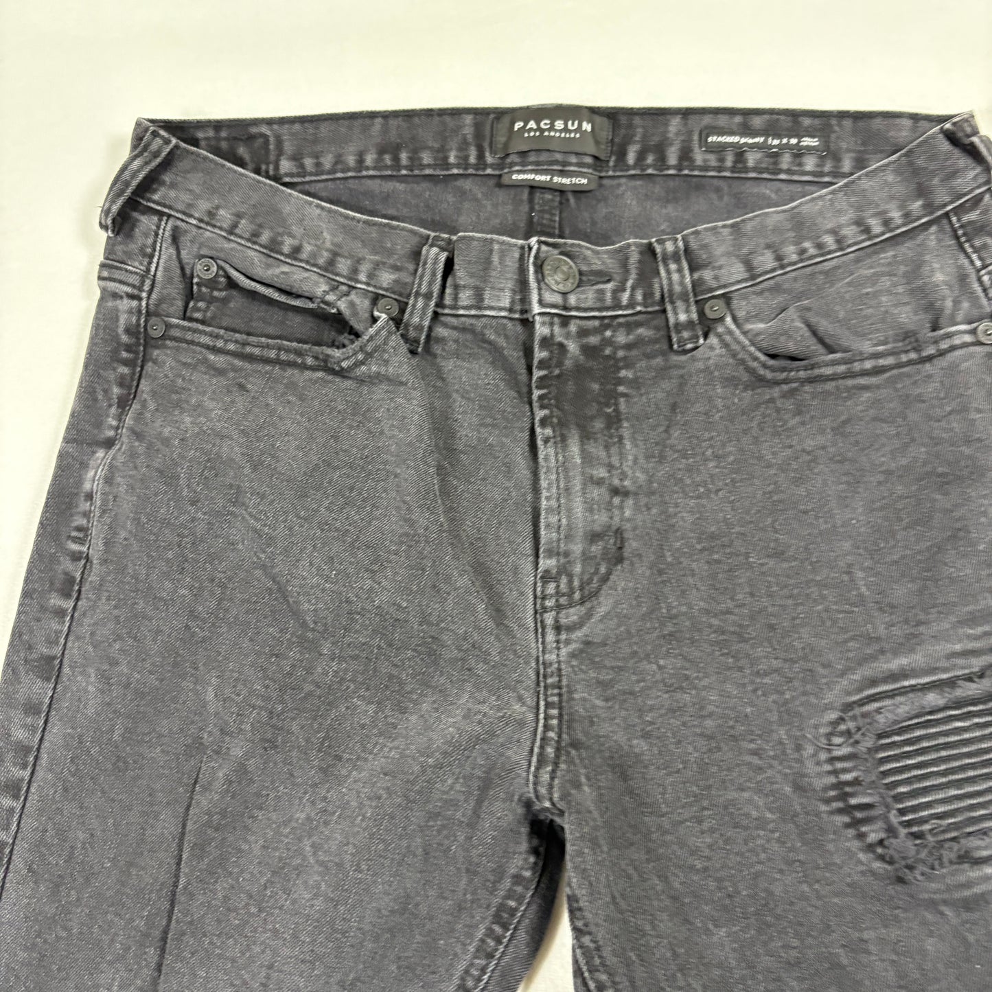 PacSun mens jeans size 33x30 black stacked skinny distressed grunge Y2K zipper