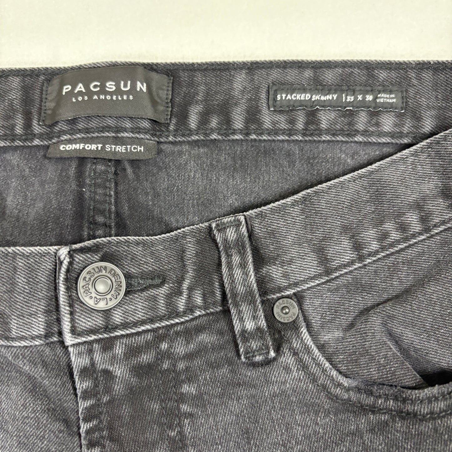 PacSun mens jeans size 33x30 black stacked skinny distressed grunge Y2K zipper