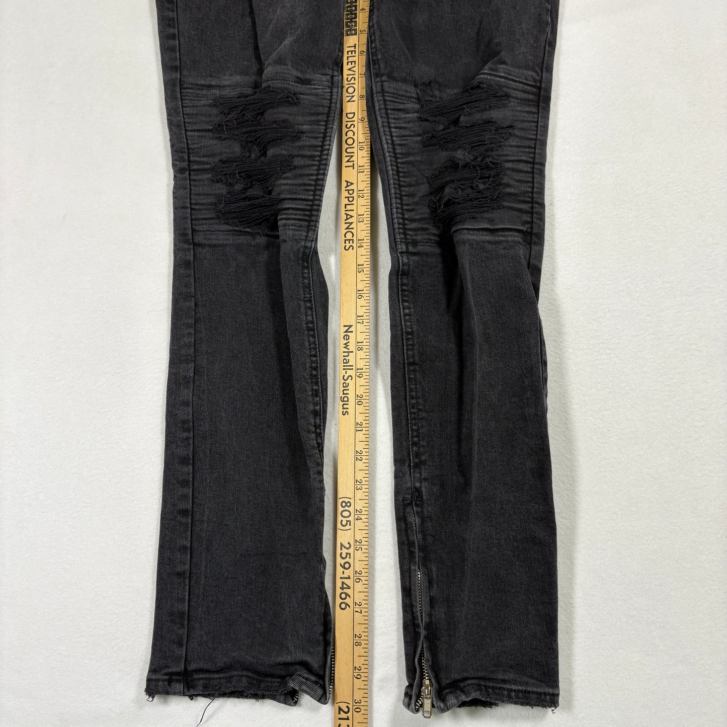 PacSun mens jeans size 33x30 black stacked skinny distressed grunge Y2K zipper