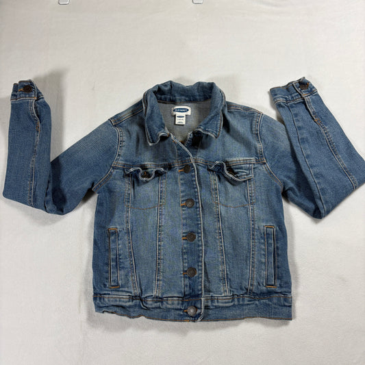 Old Navy Denim Jacket Girls L 10-12 Vintage 90s Blue Jean Trucker Retro Y2K Cool