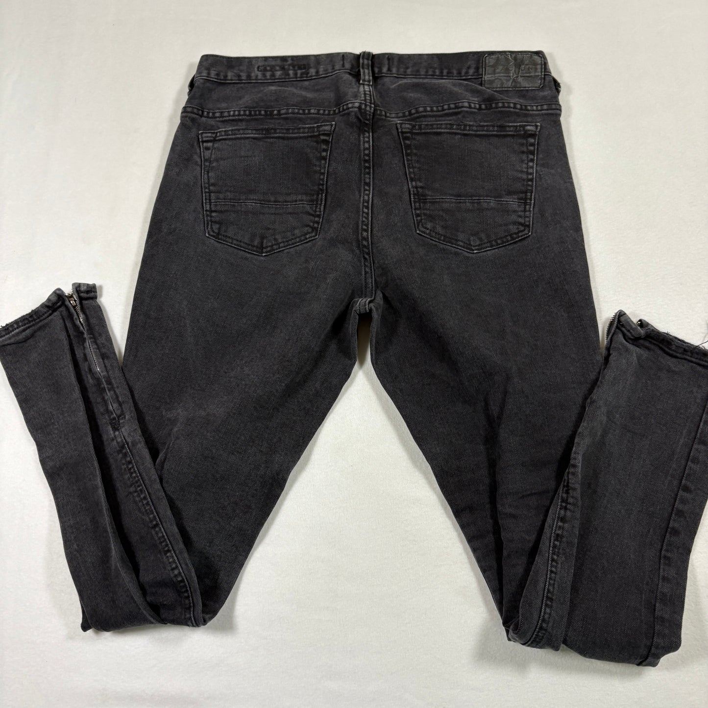 PacSun mens jeans size 33x30 black stacked skinny distressed grunge Y2K zipper