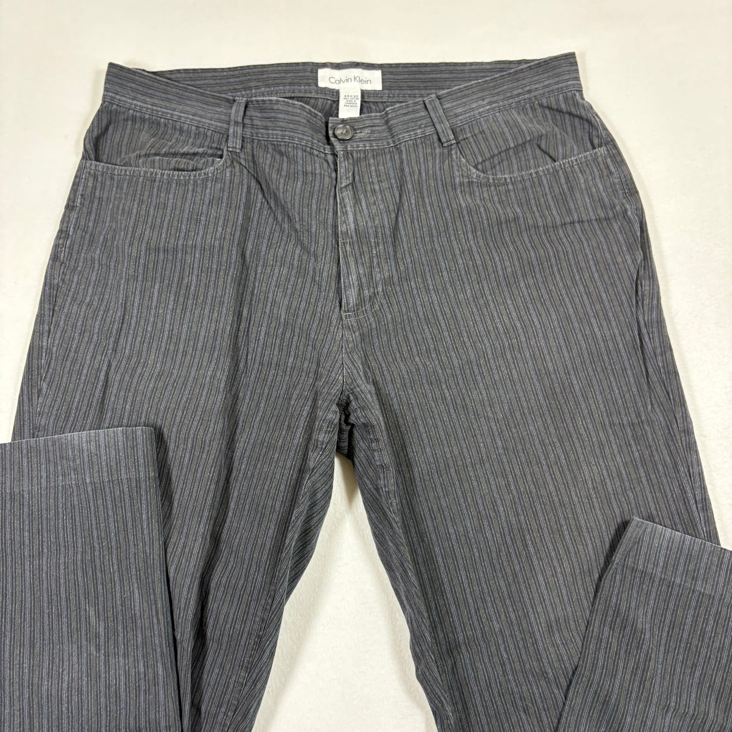 Calvin Klein mens pants size 34x32 black gray pinstripe Y2K vintage straight