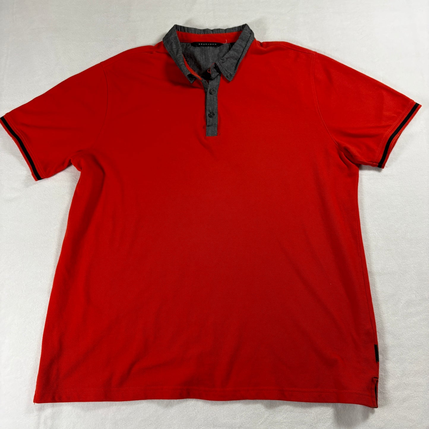 Sean John Polo Shirt Mens 2XL Red Black Short Sleeve Cotton Blend XXL