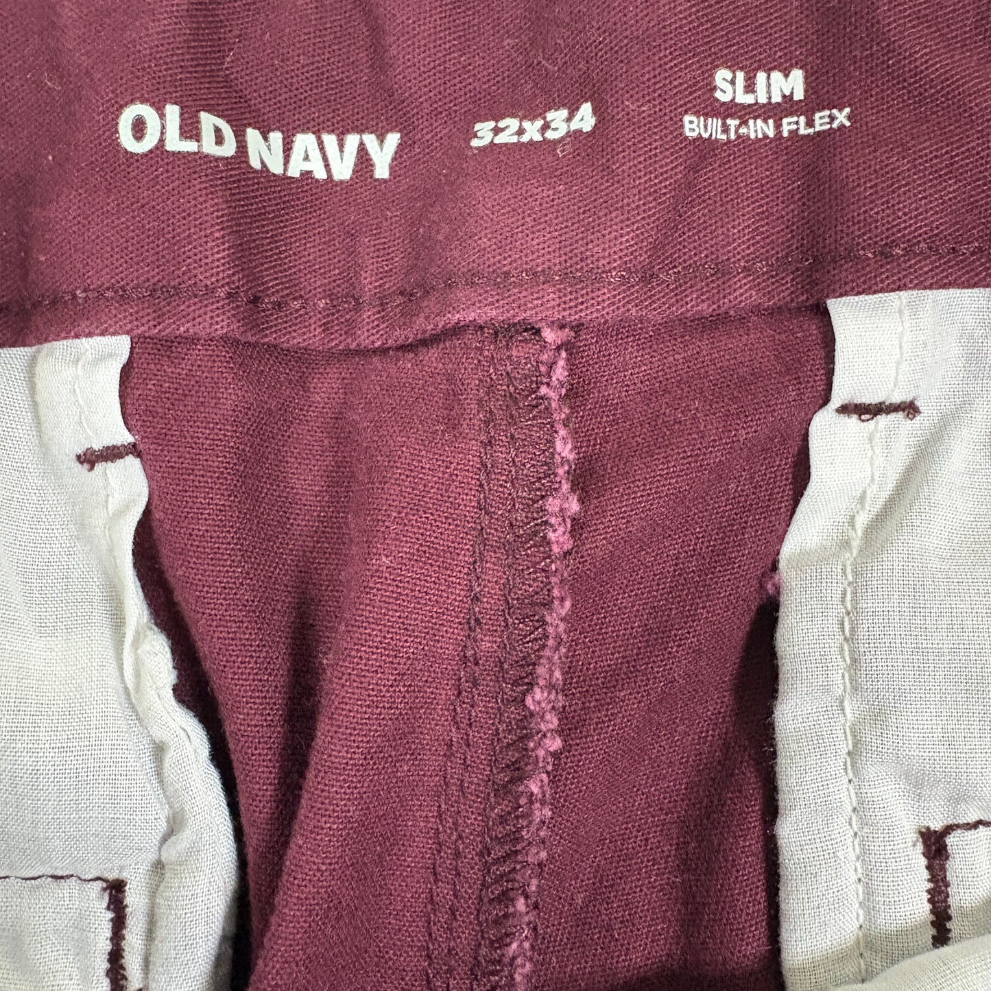 Old Navy mens pants size 32x34 burgundy slim fit stretch chinos Y2K casual