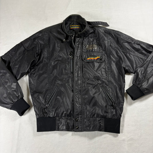 Style Auto California Bomber Jacket Mens XL Black Nylon Zip Moto