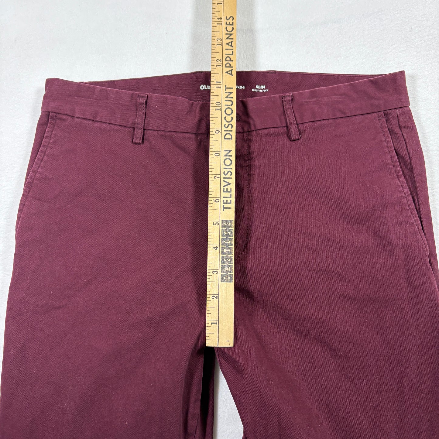 Old Navy mens pants size 32x34 burgundy slim fit stretch chinos Y2K casual