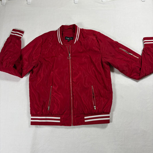 Rue21 Bomber Jacket Mens M Red Varsity Zip Streetwear Lightweight Retro Style X!