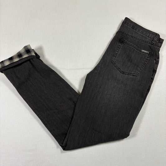 Eddie Bauer womens jeans size 2 black gray boyfriend mid rise straight plaid cuff
