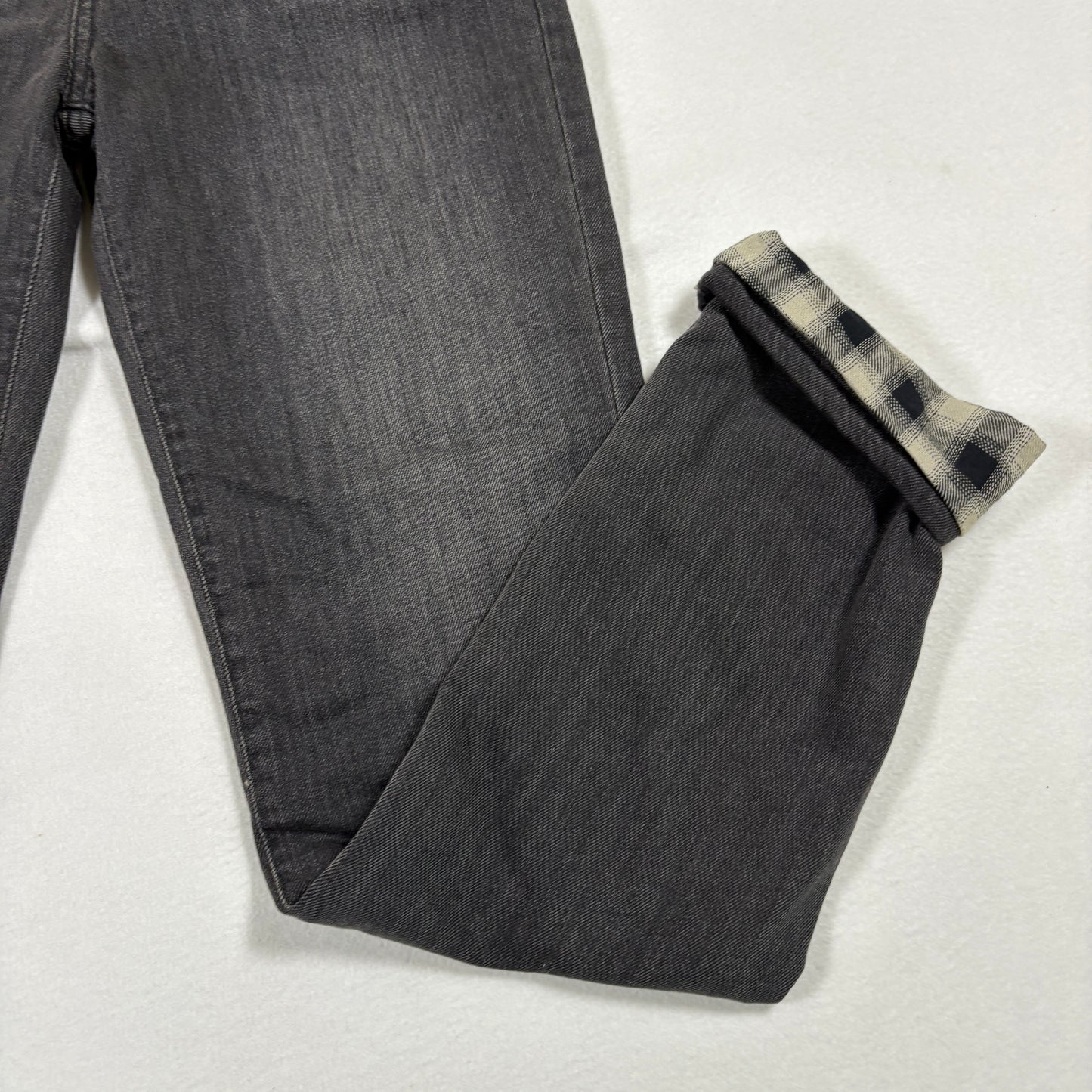 Eddie Bauer womens jeans size 2 black gray boyfriend mid rise straight plaid cuff