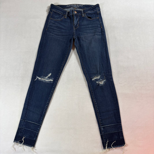American Eagle Jegging Jeans 4 Fits Like 27X27 Blue Distressed Raw Hem Stretch