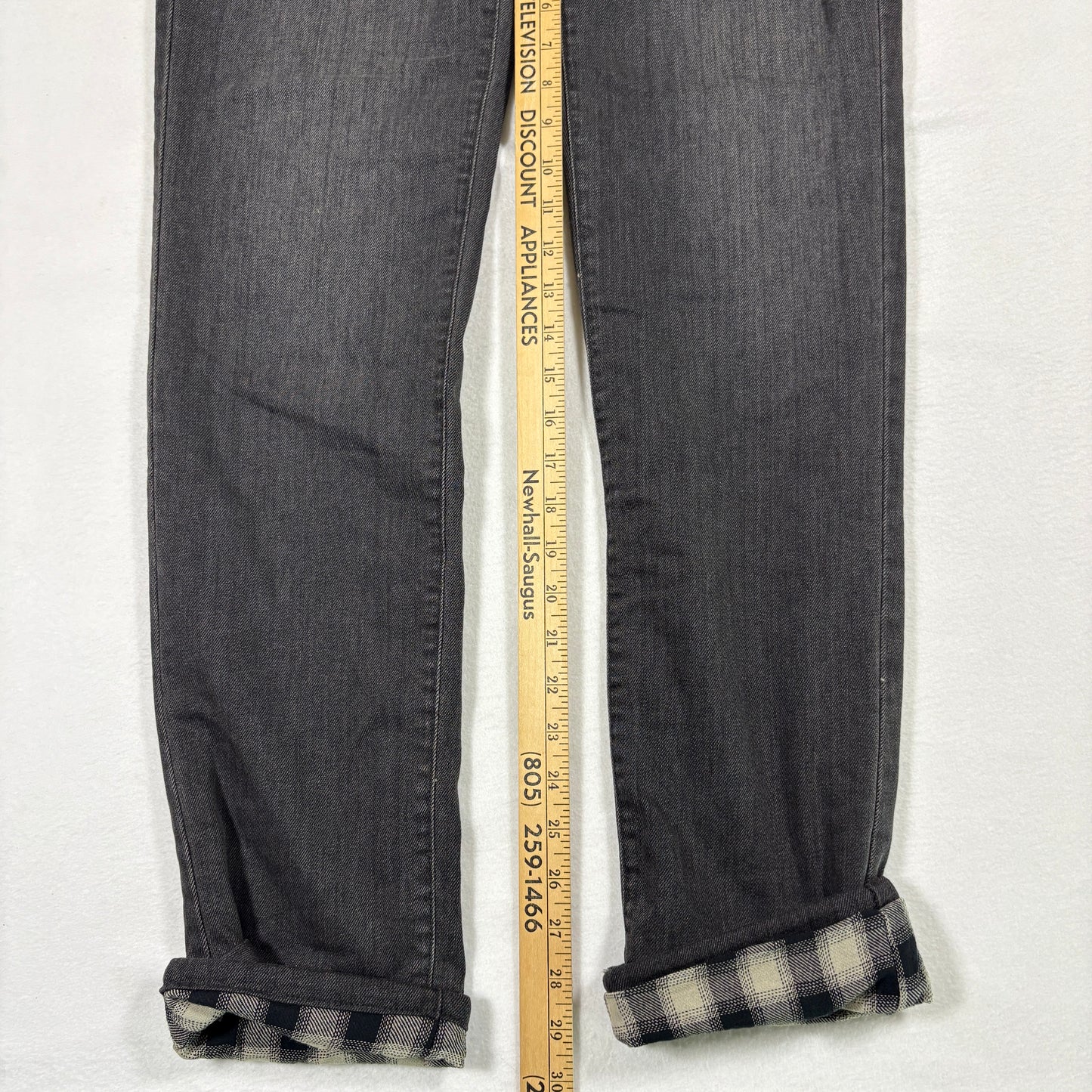 Eddie Bauer womens jeans size 2 black gray boyfriend mid rise straight plaid cuff