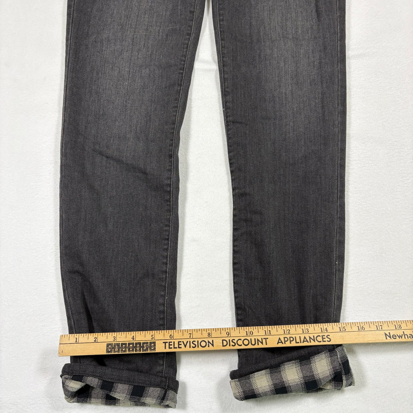 Eddie Bauer womens jeans size 2 black gray boyfriend mid rise straight plaid cuff